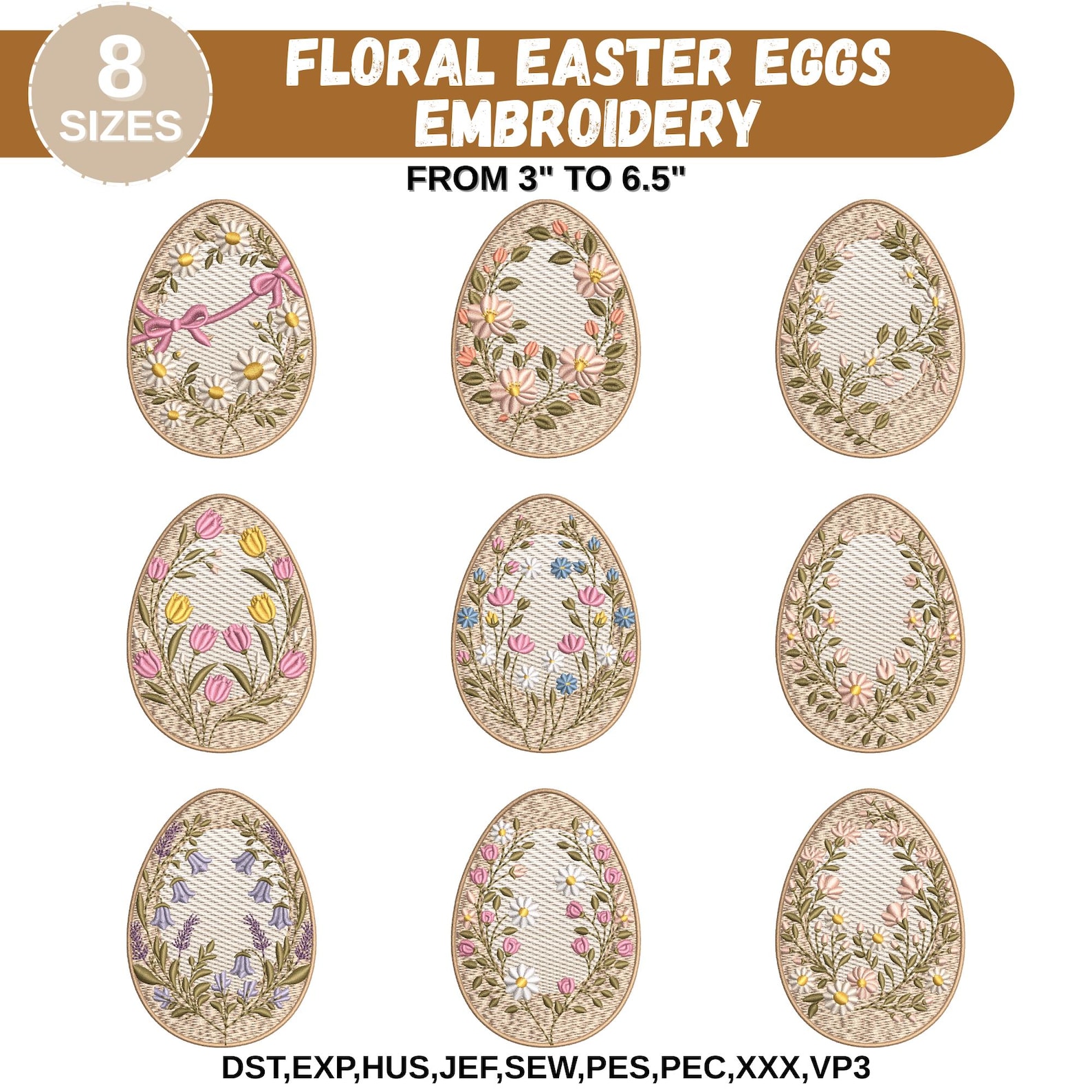 Vintage Easter Egg Machine Embroidery Design, Easter Floral Egg, Bow ...