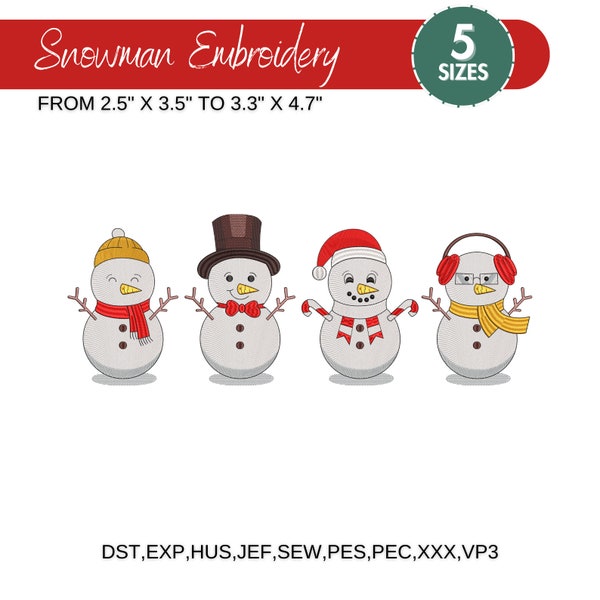 Mini Snowman Embroidery Designs, Christmas Machine Embroidery, Christmas Winter Snowman Embroidery Files ,pes dst, 5 Sizes, Instant Download