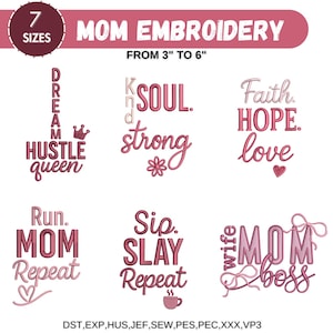Maskinbroderidesign för mors dag, mammabroderidesign, mammablomsbroderi, hela och delade mammadesigner, 7 storlekar, direktnedladdning