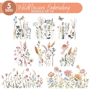 Wildblumen Wiese, Maschinenstickerei, Cottagecore Wildblumen, Boho Blumen, Wildblumen Stickerei Bundle, 5 Größen, Instant Download Bild 1