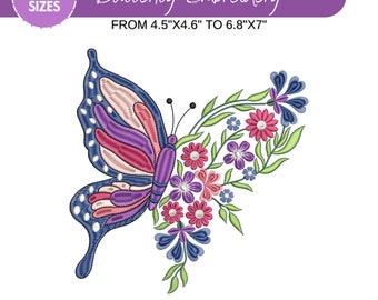 Butterfly Machine Embroidery Design, Floral butterfly embroidery files, Animal Embroidery designs, pes dst etc, 8 sizes- Instant download
