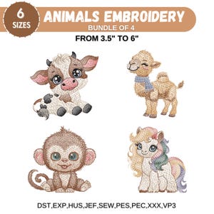 Safari Animals Embroidery Designs, Zoo Animal Machine Embroidery, Baby Girl Embroidery, Forest Animal, Farm Animal, 6 Sizes,Instant Download