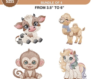 Safari Animals Embroidery Designs, Zoo Animal Machine Embroidery, Baby Girl Embroidery, Forest Animal, Farm Animal, 6 Sizes,Instant Download