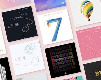 Álbum de discografía de BTS y póster de portada en solitario kpop estética digital imprimible png diseño de arte de pared jungkook jimin v taehyung suga rm jin jhope