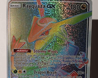 Rayquaza GX - Celestial Storm - 177/168 / Secret Rare - Perfect Gift for Poke fans - NOT real just for show - Proxy NOT replica