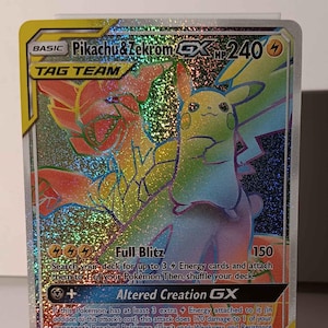 Pikachu & Zekrom GX - Team Up - 184/181 / Secret Rare - Perfect Gift for Poke fans - NOT real just for show - Proxy NOT replica