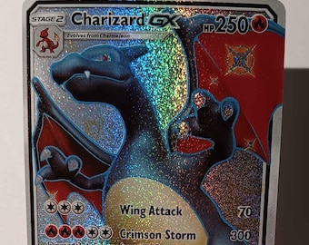 Charizard GX - Hidden Fates - SV49/SV94 / Shiny Holo Rare - Perfect Gift for Poke fans - NOT real just for show - Proxy NOT replica