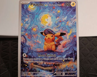 Pikachu with The Starry Night Van Gogh Inspired - Perfect Gift for Poke fans - NOT real just for show - Proxy NOT replica