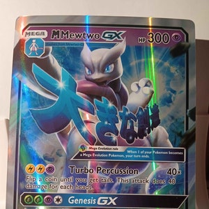 Mega Mewtwo X GX Custom Full Art Jumbo - Perfect Gift for Poke fans - NOT real just for show - Proxy NOT replica