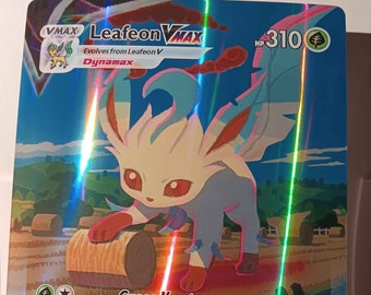 Leafeon VMAX Alt Art Secret - 205/203 Evo Skies - Full Art Jumbo - Perfect Gift for Poke fans - NOT real just for show - Proxy NOT replica