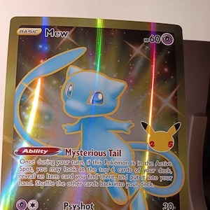 Mew (Secret) - Celebrations - Full Art Jumbo - 25/25 / Ultra Rare - Perfect Gift for Poke fans - NOT real just for show - Proxy NOT replica