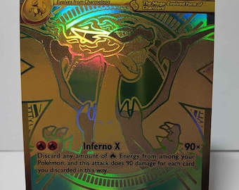 Mega Charizard x ex - Gold - Textured - Gift for any Poke fan - Just for show - Proxy NOT replica