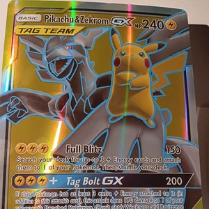 Pikachu & Zekrom GX - Full Art Jumbo - 162/181 / Ultra Rare - Perfect Gift for Poke fans - NOT real just for show - Proxy NOT replica