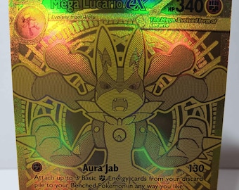 Mega Lucario ex - Textured - Mega Evolution - 188/132 / Mega Hyper Rare - Gift for Poke fans - NOT real just for show - Proxy NOT replica