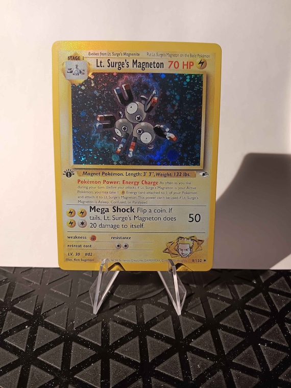 Lt. Surge's Magneton Gym Heroes 1st Edition-Perfect Gift for kids or Poke  fans-NOT real just for show-Proxy NOT replica-Might NOT be perfect