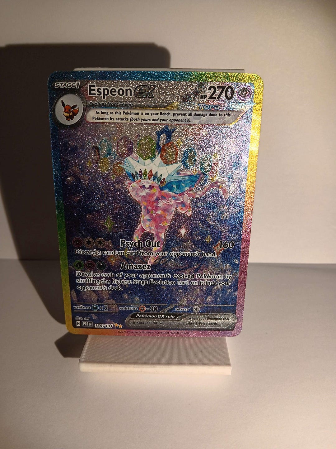 English Espeon ex - 155/131 - SV: Prismatic Evolutions - Textured - Perfect  Gift for any Poke fan-NOT real just for show - Proxy NOT replica