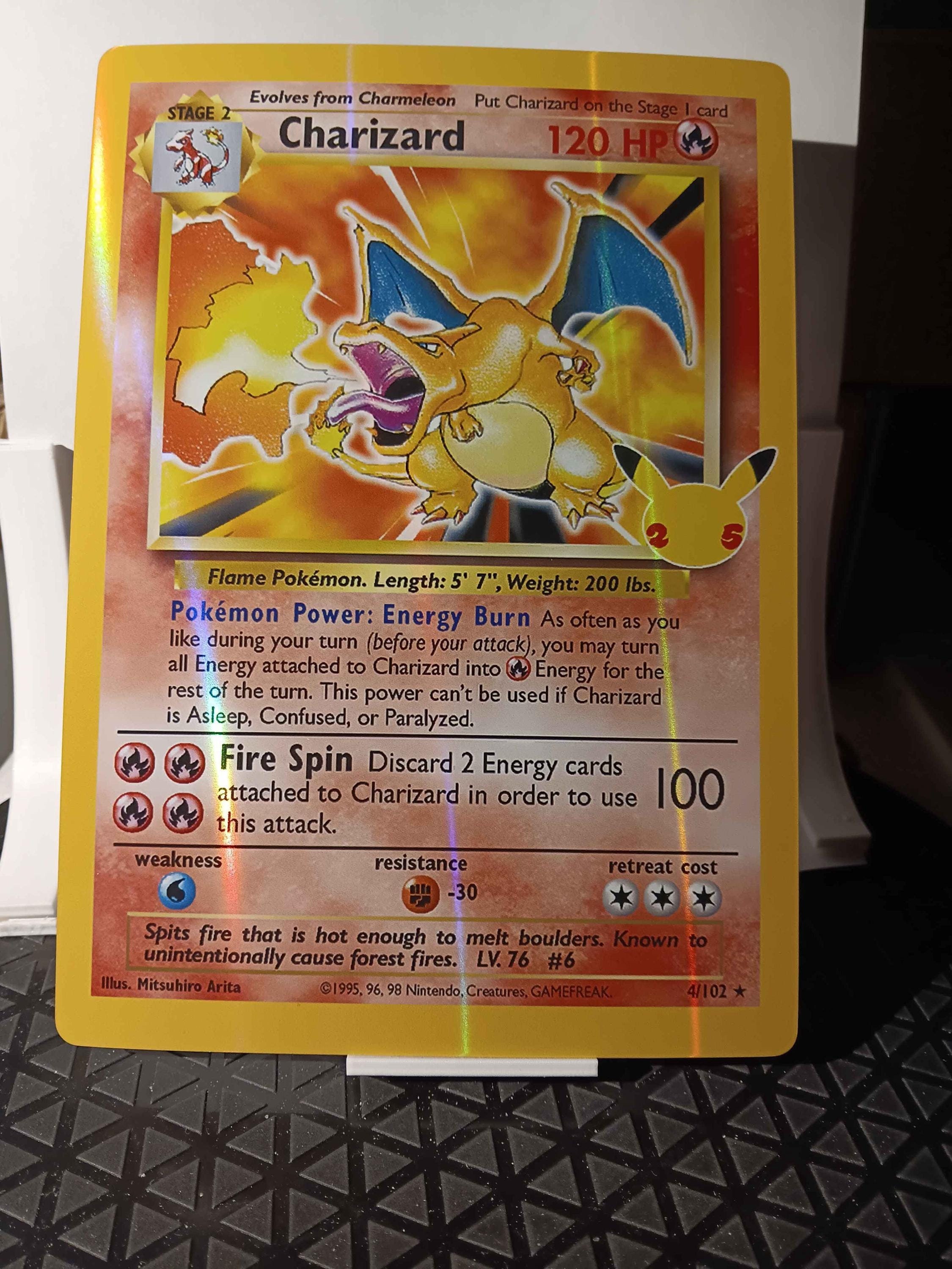 Charizard Celebrations - 4/102 Rare - Full Art Jumbo - Perfect Gift for  Poke fans - NOT real just for show - Proxy NOT replica