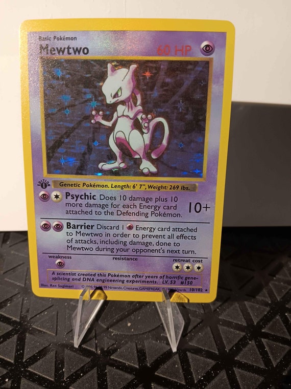 holographic shadlowless first edition mewtwo card Mewtwo 1st Edition Shadowless - Perfect Gift for Kids or Poke Fans - NOT  Real Just for Show - Proxy NOT Replica - Might NOT Be Perfect