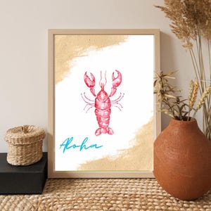 Lobster Aloha Wall Art Digital, Coastal Decor, Beach House Poster, Nautical Print, Summer Vibes Wall Decor
