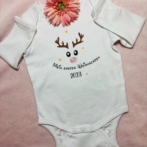 Baby Bodys, Rentier, Reindeer, Mein erstes Weihnachten, First Christmas, Personalisiert, 2023, Geschenk, Weihnachten