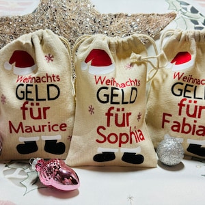 Kerstman tas, jute tas, tas, gepersonaliseerd, cadeau, geldcadeau, Kerstmis