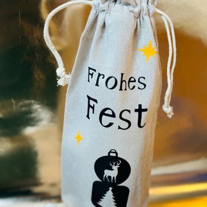 Jute bag, bottle, gift bag, gift wrapping idea, wine, sparkling wine, birthday, special occasion, personalized, Christmas