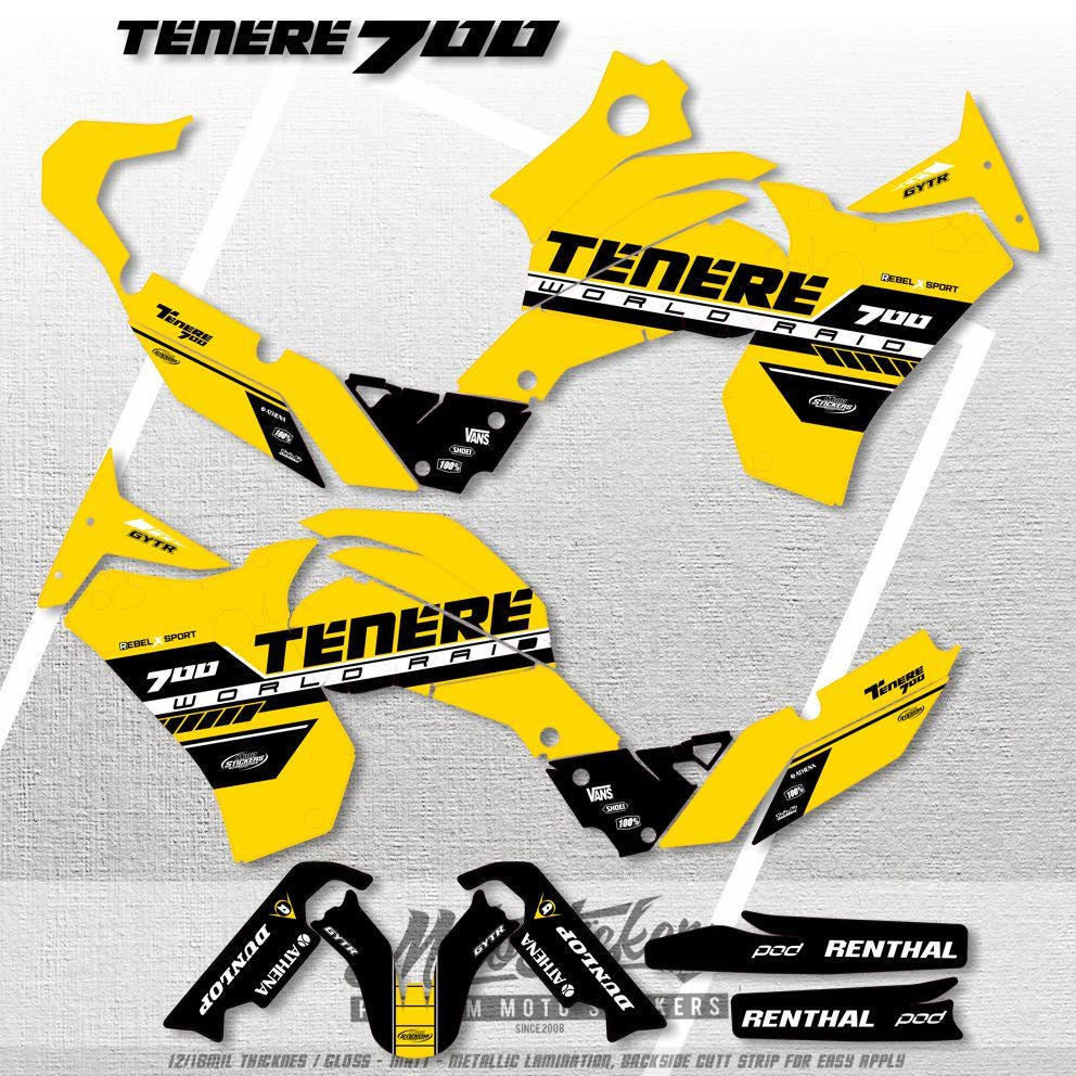 YAMAHA T7 TENERE 700 Yellow Black Full Graphic Sticker Set Decal Wrap YAMAHA T7 TENERE 700 Yellow Black Full Graphic Sticker Set Decal Wrap