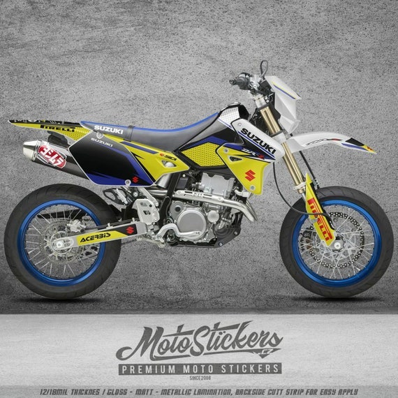 Kit Autocollants Graphiques Pour Suzuki DRZ400SM 2023 – Plastiques Noirs – Vinyle Brillant – Fabriqué Au Venezuela