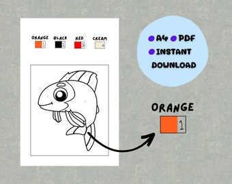Coloring Book - Paint by Numbers - Coloring Pages for Kids - Instant Download- Printable - Fish Painting