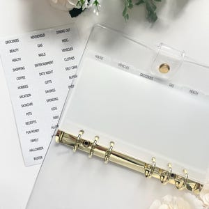 Tabbed Cash Budget Starter Kit | BUNDLE Gold Ring Clear Binder, Set mit 6 Umschlägen mit Tabs und durchsichtige Tab-Aufkleber |