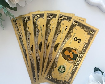 NUOVE banconote segnaposto in oro / Set di 3 / 100, 500, 1000, 5000, 10000 e banconote completamente finanziate / Soldi di riserva per lo scambio di banconote con imbottitura in contanti