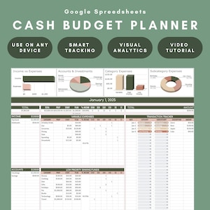 Cash Budget Planer Google Tabelle, Video-Tutorial inklusive, Einkommen, Konten, Investition, Stückelung und Ausgaben-Tracker