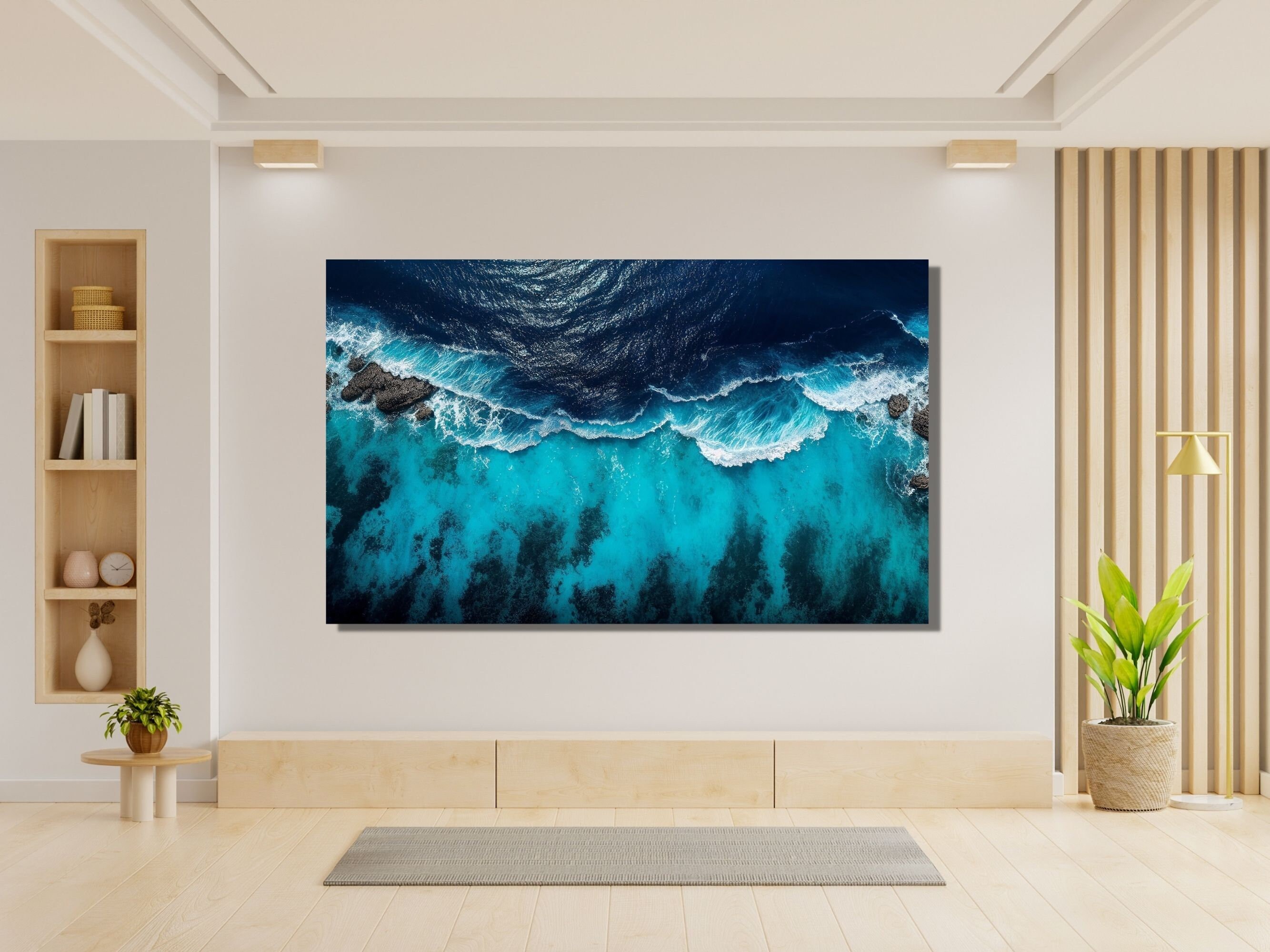 Tempered Glass Wall Painting Ocean Art Decor Large, Home&office Glass ...