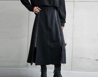Skirt gothic long Black Zipper Casual Half-body Skirt Women