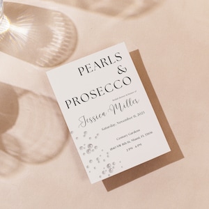 Pearls & Prosecco Bridal Shower 5x7” Template Card, Printable Bridal Invite, Editable Template
