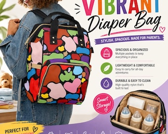 Vibrant Diaper Bag Backpack | Colorful Nylon Travel Bag for Parents