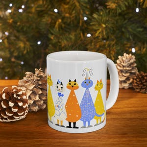 Whimsical Cat Mug: Funny Ceramic Coffee Cup, Gift for Cat Lovers