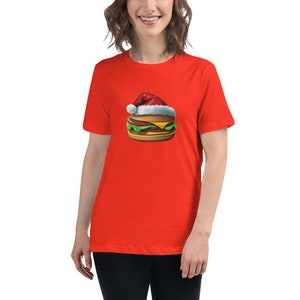 Festive Christmas Hamburger in Santa Hat | Women's Relaxed T-Shirt