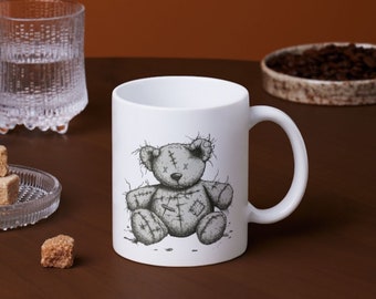 Ceramic cup zombie teddy without button eyes print teddy bear for cuddling horror cuddly bear animal motif cuddly toy