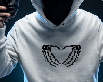 Gothic print skeleton heart human bones hand sign friendship love skeleton hand copy - Organic Basic Hoodie