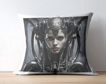 Motif Cyborg queen gothic industrial design streetwear travel pillow for cuddling on vacation and travelingFuture style streetwear - pillow 40 x 40 cm