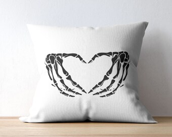 Gothic print skeleton heart human bones hand sign friendship love skeleton hand copy - cushion 40 x 40 cm