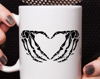 Gothic print skeleton heart human bones hand sign friendship love skeleton hand copy - matt mug