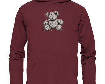 Zombie teddy without button eyes print teddy bear for cuddling horror cuddly bear animal motif cuddly toy hoodie