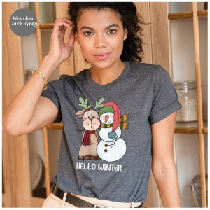 Customized Hello Winter T-shirt , Snowman T-Shirt, Funny Christmas Shirt, Christmas T-shirt, Christmas Crewneck, Christmas Shirts for Woman,