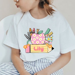 Back to School Girls Name Shirt - Personalized Kids Tee - First Day of School Natural Shirt