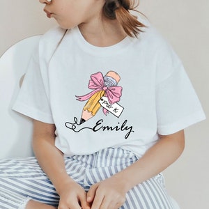 Custom Back to School Kid Shirt, First Day of School Shirt, Coquette Pencil Kids Name Shirt, School Shirts, Pencil Toddler Shirt