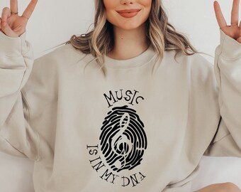 カスタマイズされた「Music is in My DNA」スウェットシャツ、音楽愛好家用パーカー、音楽ライフセーター、ミュージシャン用スウェットシャツ、音楽愛好家用ギフト、クリスマスギフト
