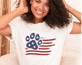 Patriotic Dog Mom Shirt - USA Flag Paw Print, 4th of July