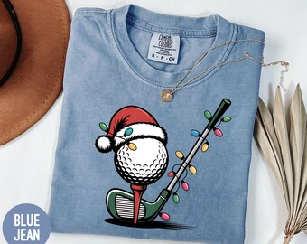Comfort Colors, Christmas Golf Shirt: Funny Holiday Tee (Unisex Sizes Available)